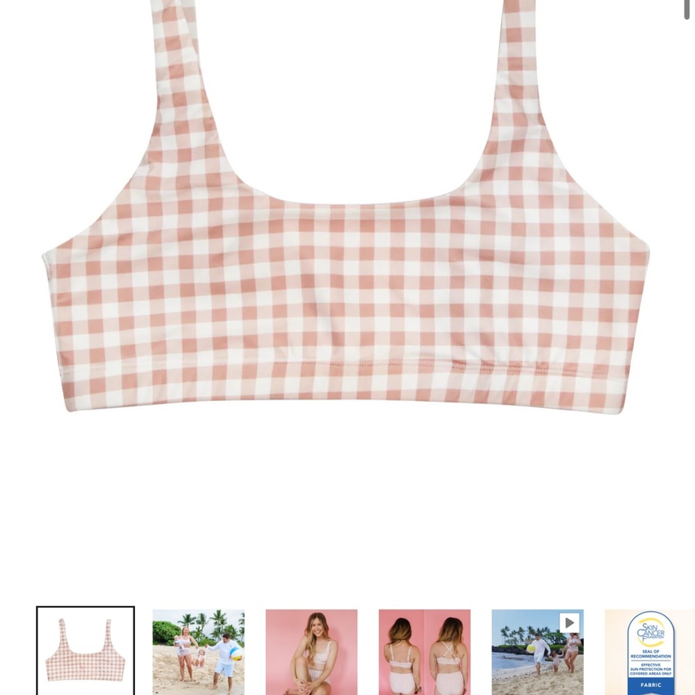 Gingham Check Bikini Top - Pink and White